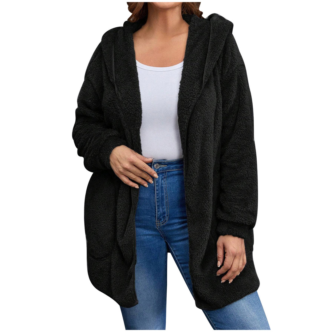 Damen nan kuschelige Teddy-Fleece Kapuzenjacke mit großen Eingrifftaschen und entspannter Silhouette EB