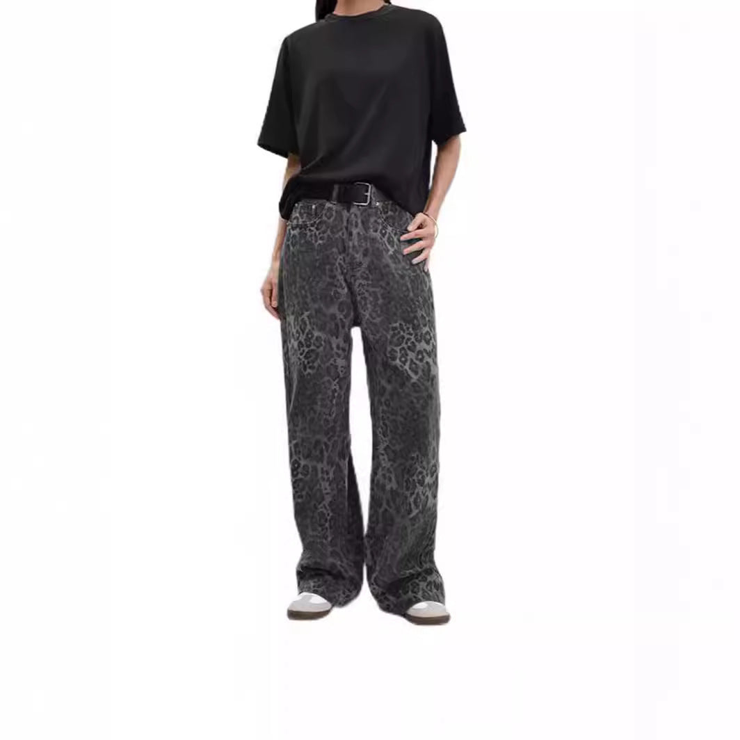 Damen Weit geschnittene Leoprint-Hose mit flexiblem Bund und modischem Design EB