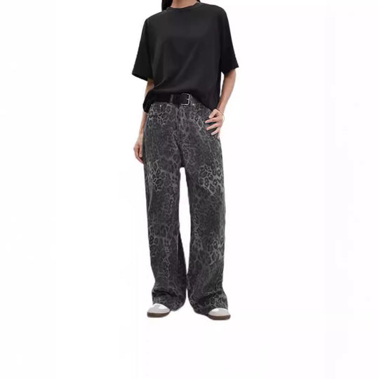 Damen Weit geschnittene Leoprint-Hose mit flexiblem Bund und modischem Design EB