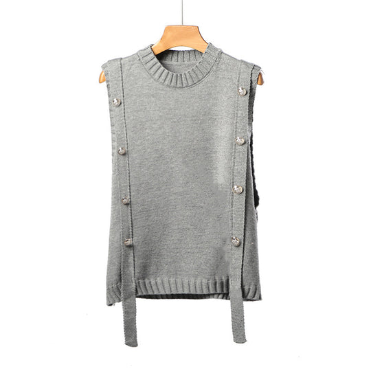 Damen Strickweste mit Knopfverschlüssen und seitlichen Bändern EB