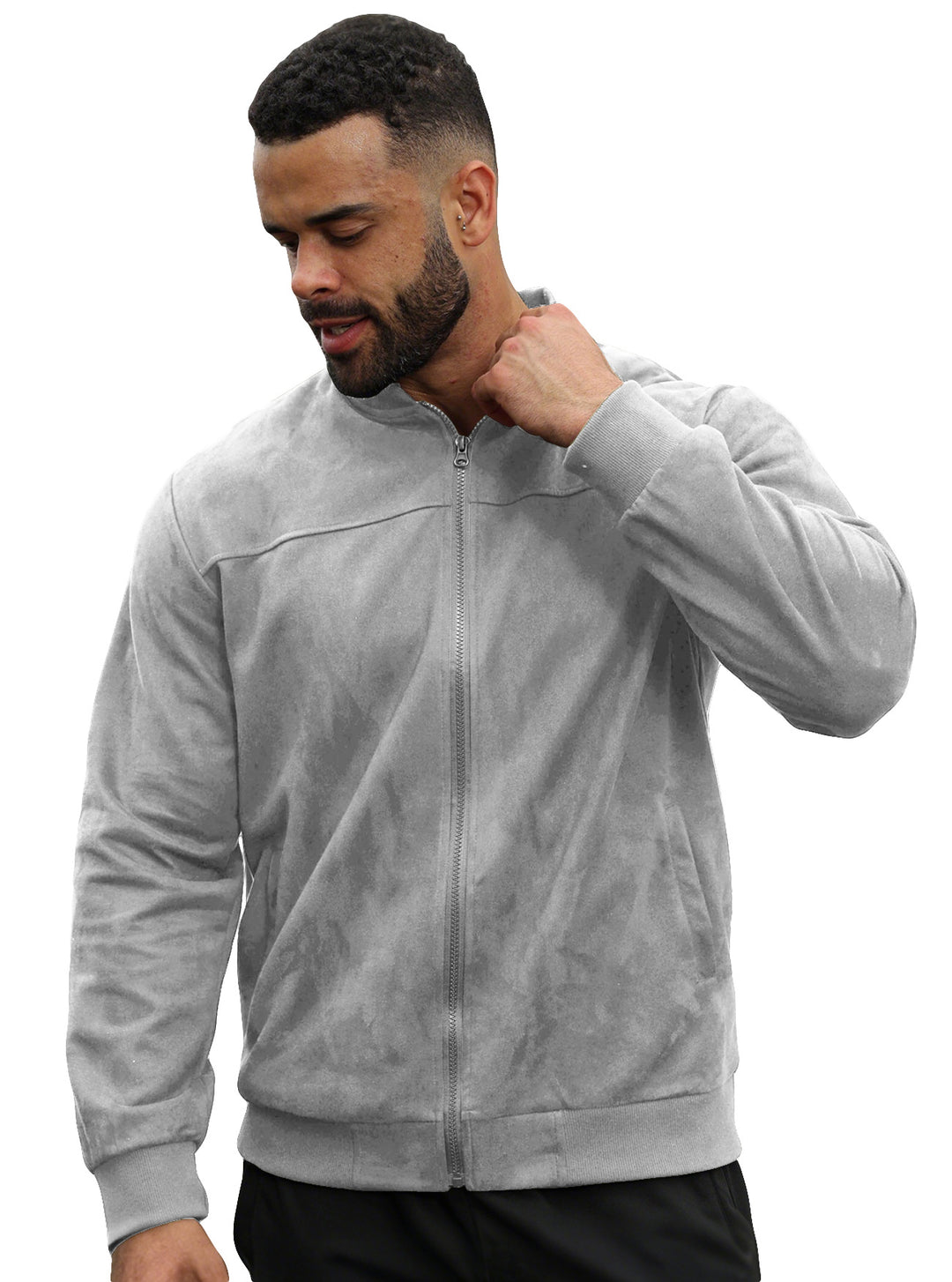 Herren Velours-Trainingsjacke mit Reißverschluss und Stehkragen EB