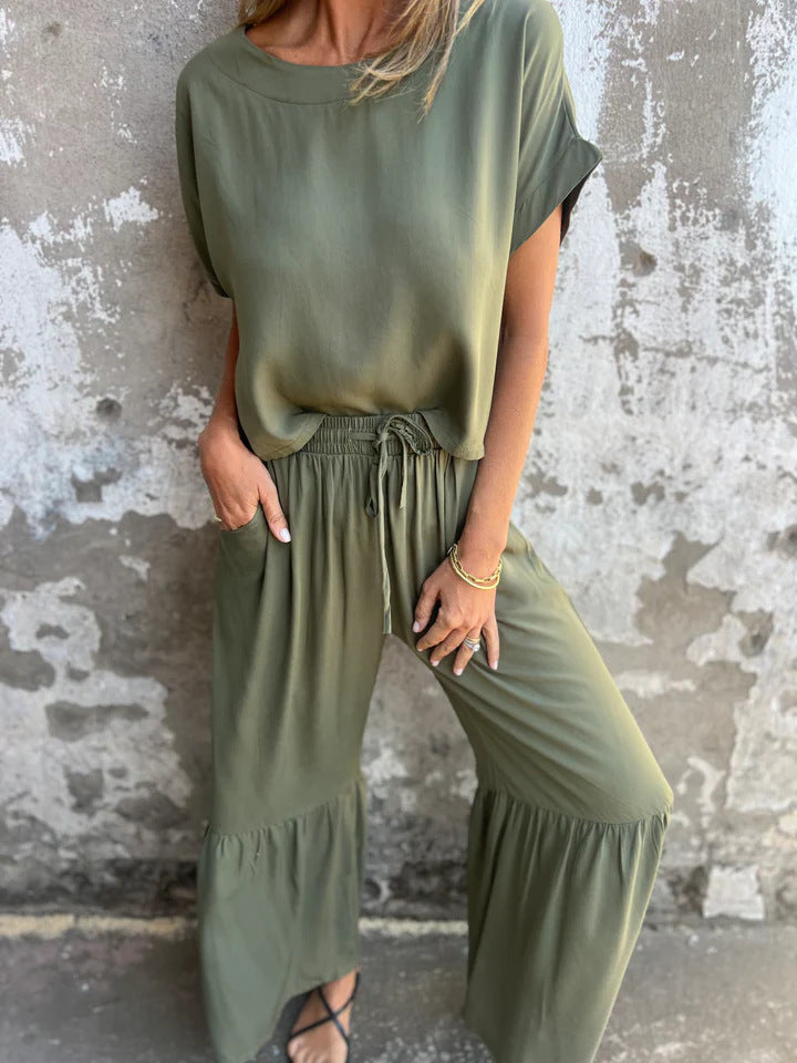 Damen Lässiges Zweiteiler-Set mit weitem Oberteil und komfortabler Hose EB