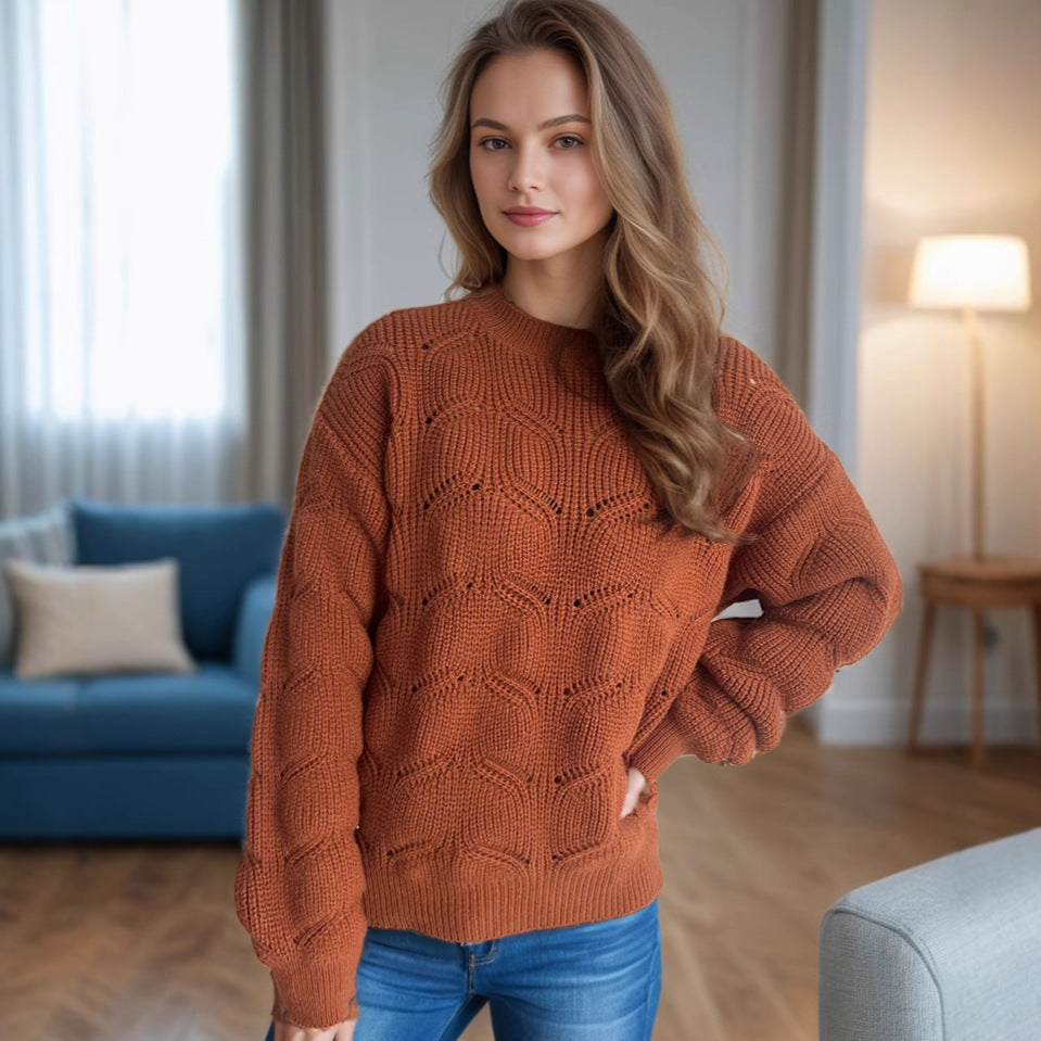 Damen Grobstrickpullover mit romantischem Zopfmuster und weit geschnittenen Ärmeln EB