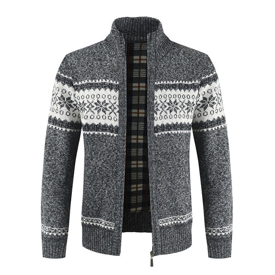 Herren Strickjacke mit modernem Norweger-Muster und hohem Kragen EB