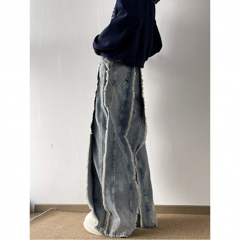 Damen Lässige Weitbein-Jeans mit Fransen-Design EB