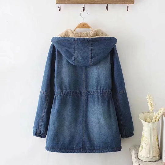 Damen Urbanes Denim Parka mit warmem Innenfutter und Kapuze EB