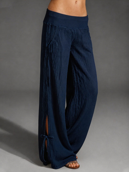 Damen Leichte Leinenhose mit weitem Bein und elastischem Bund EB