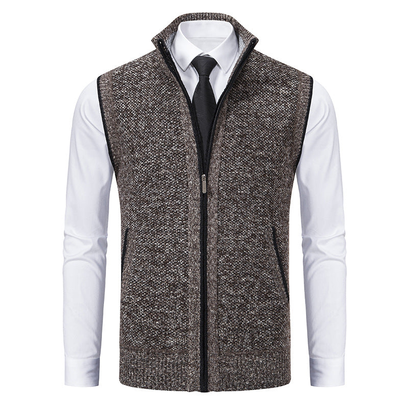 Herren nan elegante Strickweste mit Stehkragen und verdecktem Reißverschluss EB