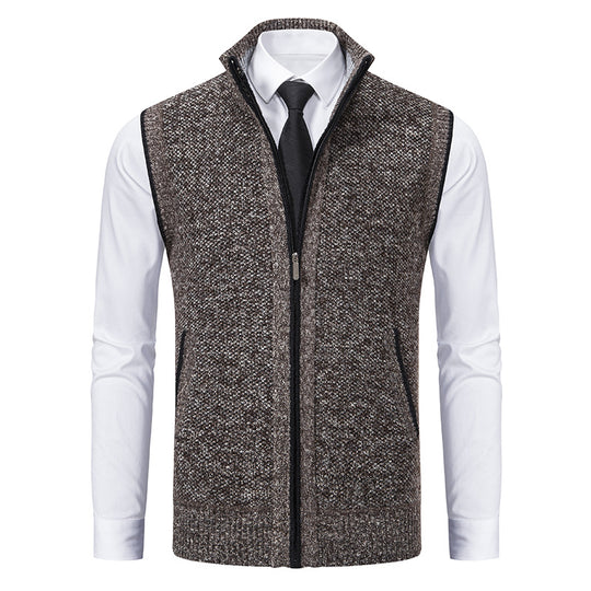 Herren nan elegante Strickweste mit Stehkragen und verdecktem Reißverschluss EB