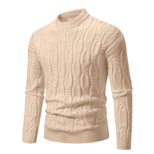 Herren Strickpullover mit modernem Zopfmuster und hohem Kragen EB
