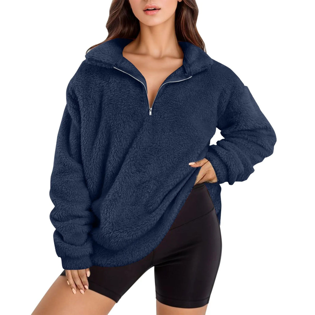 Damen Fleece-Pullover mit halbem Reißverschluss und Oversize-Schnitt EB