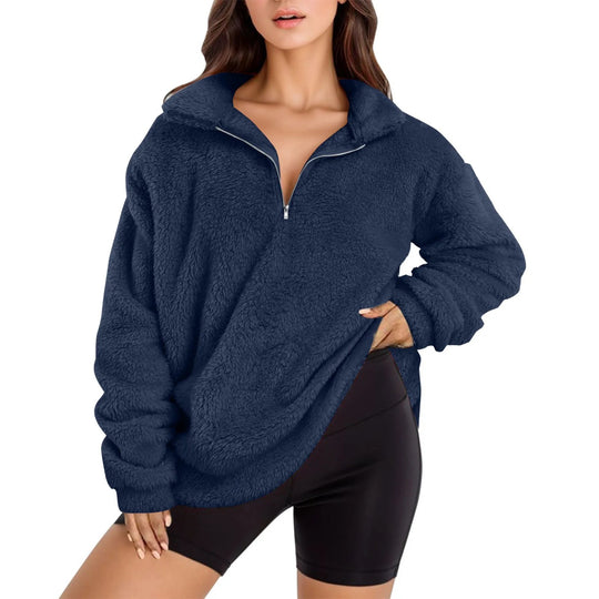 Damen Fleece-Pullover mit halbem Reißverschluss und Oversize-Schnitt EB