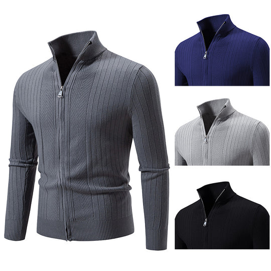 Herren Strickjacke mit modernem Reißverschluss und feiner Rippstruktur EB