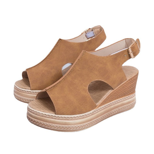 Damen Elegante Keil-Sandalen mit offenem Zehenbereich und verstellbarem Riemen EB