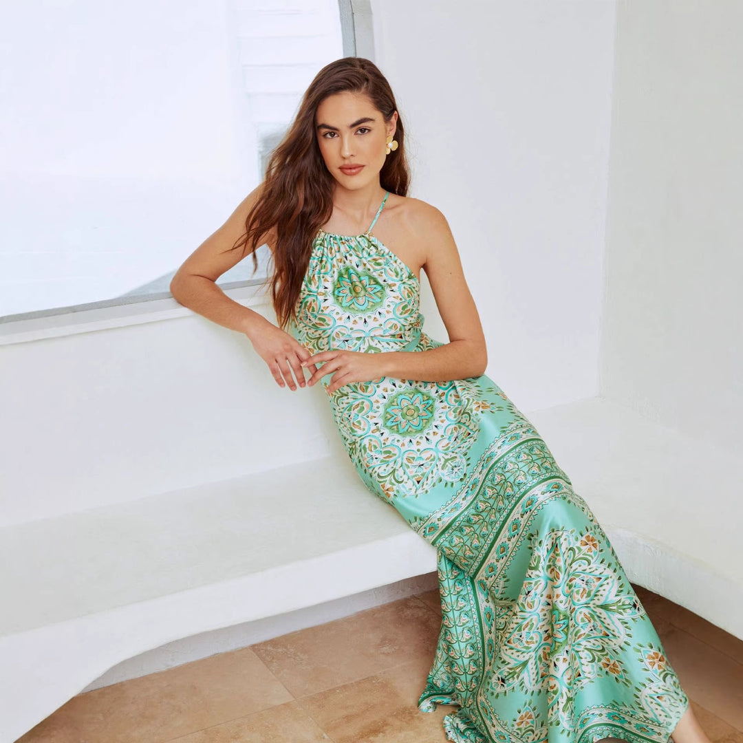 Damen Maxikleid mit verspielt floralem Design und schwingendem Rock R&B