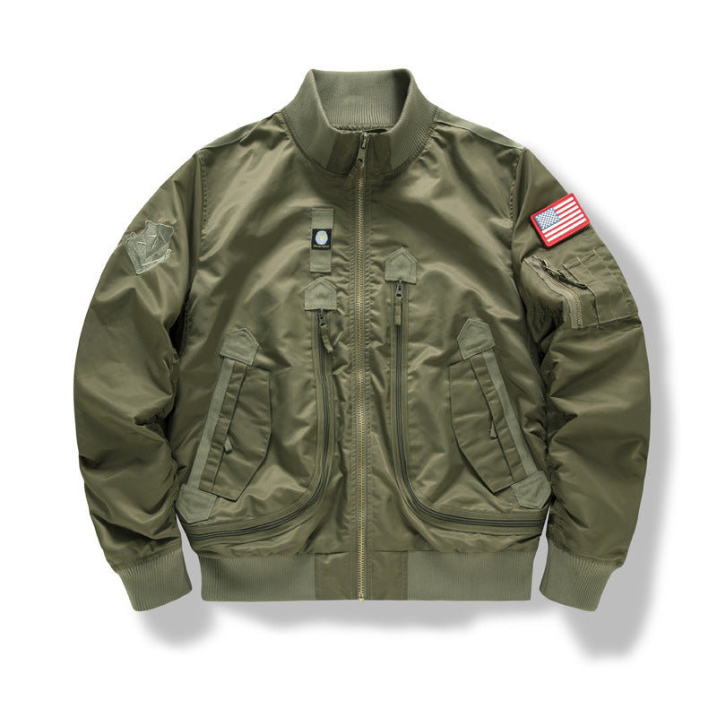Herren Military-Bomberjacke mit verstärkten Multifach-Taschen und Stehkragen EB