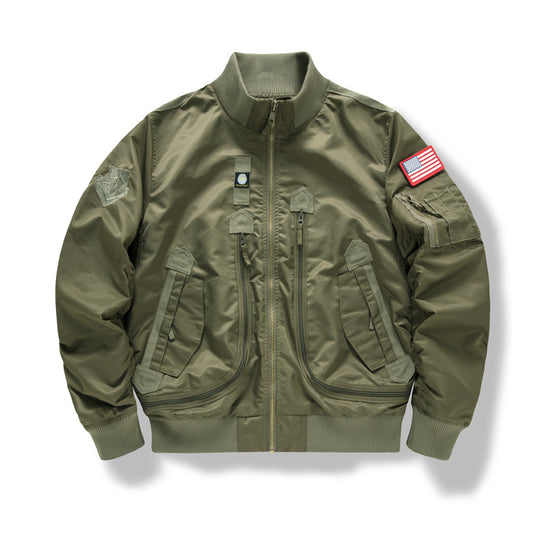 Herren Military-Bomberjacke mit verstärkten Multifach-Taschen und Stehkragen EB