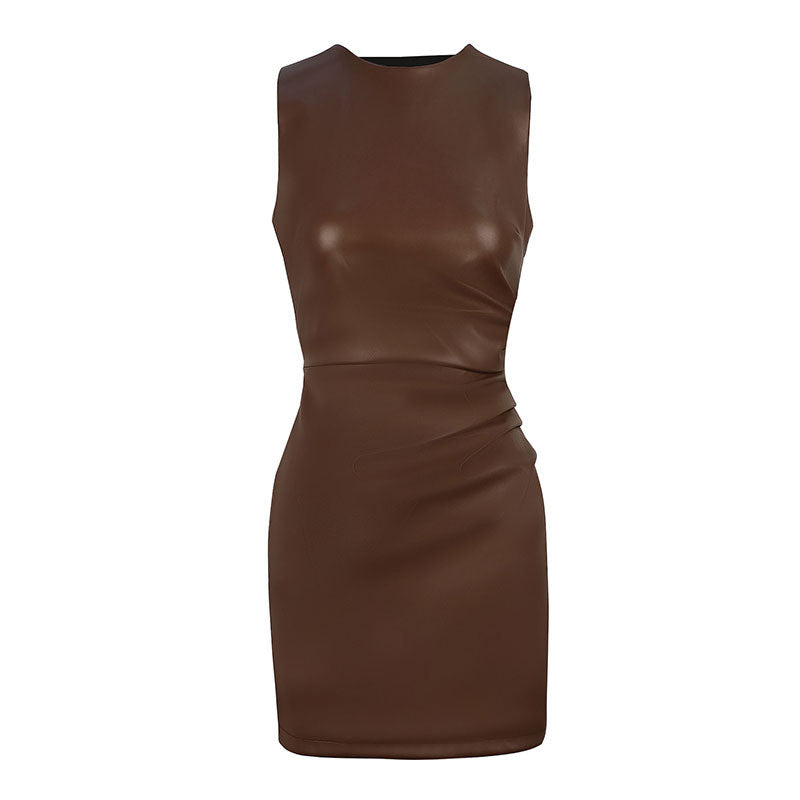 Damen figurbetontes Lederkleid mit elegantem Schnitt und raffinierten Raffungseffekten EB
