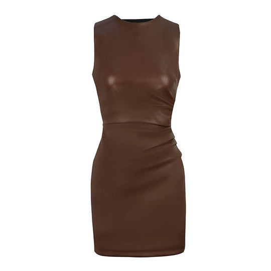 Damen figurbetontes Lederkleid mit elegantem Schnitt und raffinierten Raffungseffekten EB