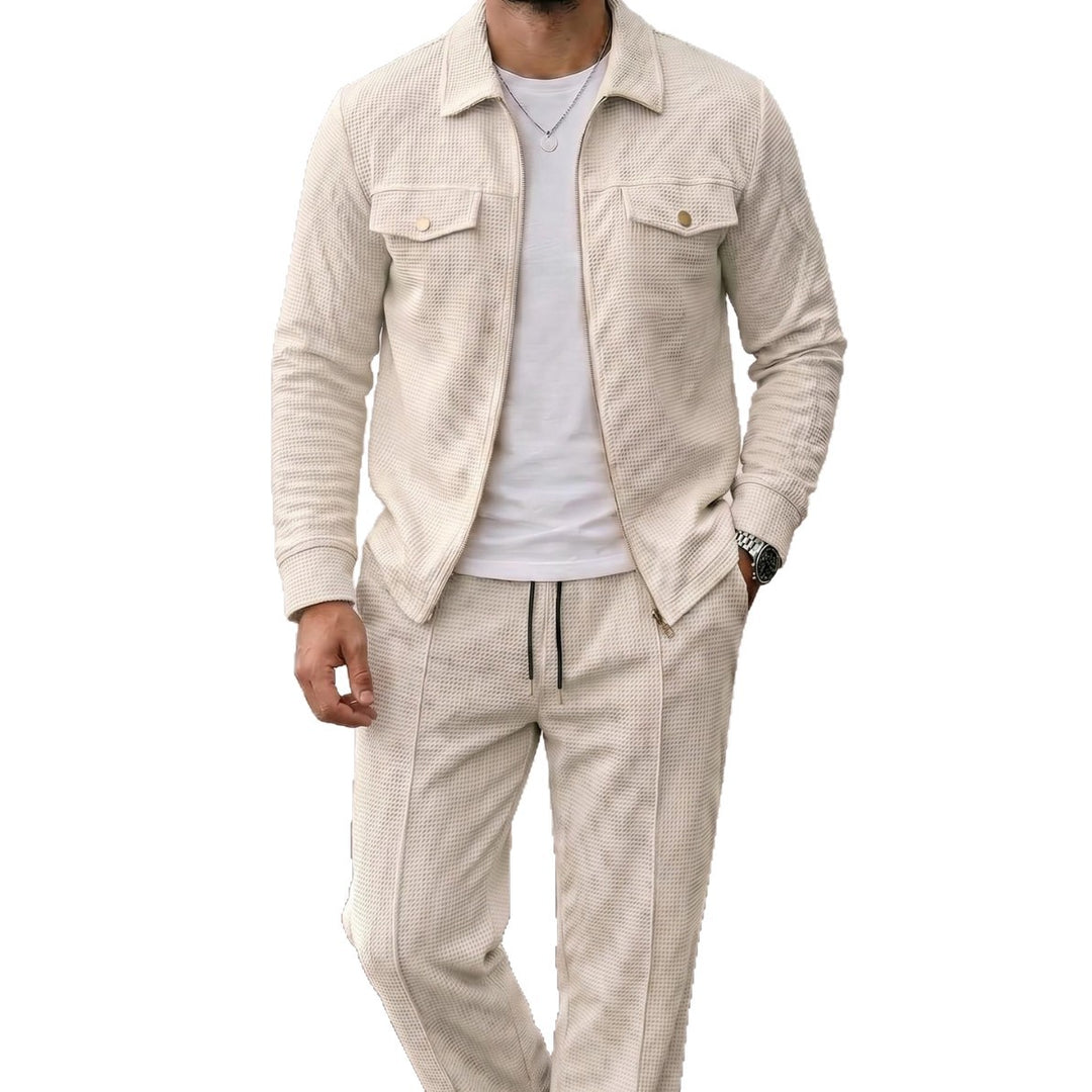 Herren nan strukturierte Zip-Jacke mit Waffelstruktur Brustklappentaschen und durchgehendem Reißverschluss EB