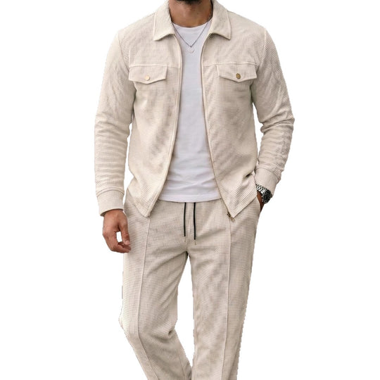 Herren nan strukturierte Zip-Jacke mit Waffelstruktur Brustklappentaschen und durchgehendem Reißverschluss EB