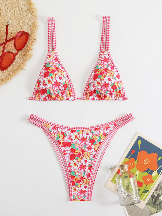 Damen Triangel-Bikini-Set mit lebhaftem Strandmotiv EB