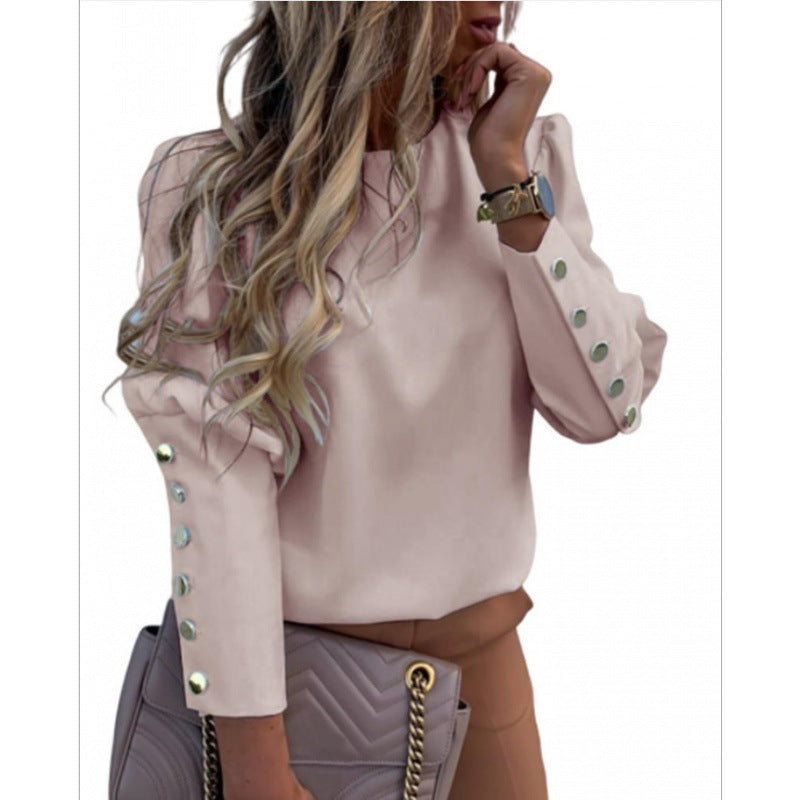 Damen Leichte Bluse mit Leopardenprint, Ballonärmeln und Zierknopfleiste EB