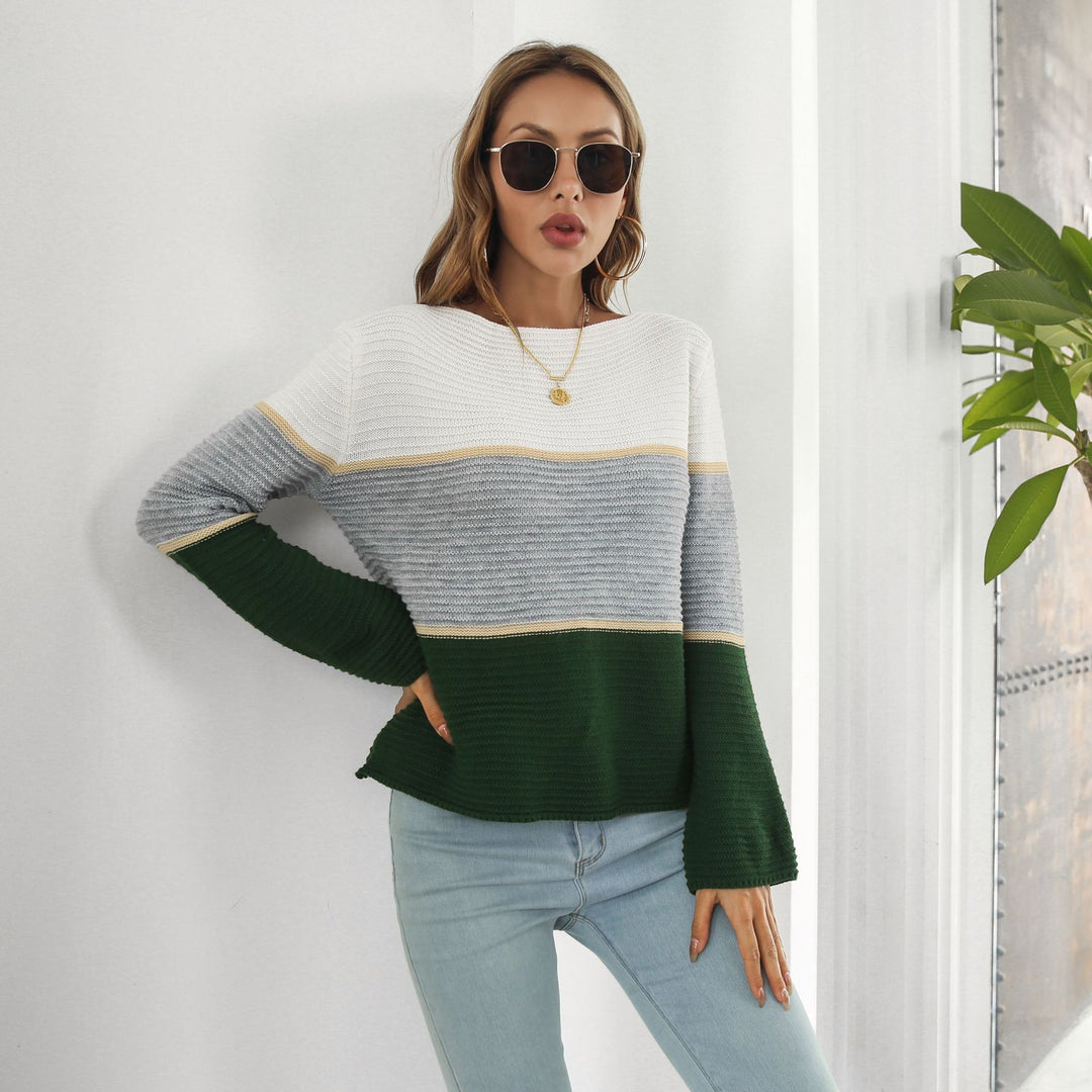 Damen Off-Shoulder Strickpullover mit modernen Farbblock-Design EB