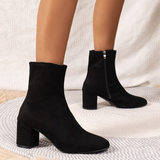 Damen nan Stretch-Stiefelette mit enganliegendem Sockenschaft und mittelhohem Blockabsatz EB