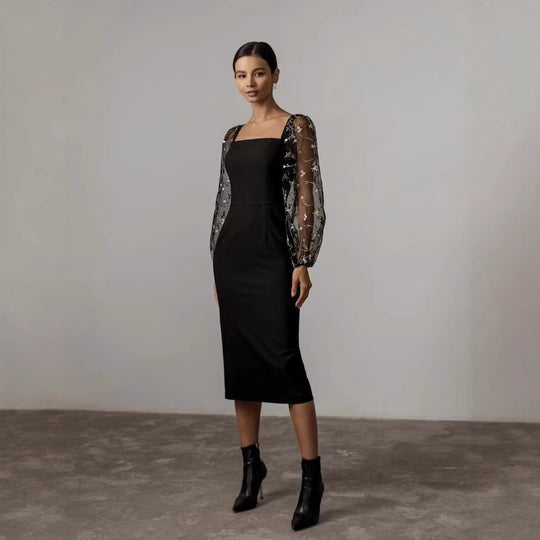 Damen Kleid mit romantischen transparenten Puffärmeln EB
