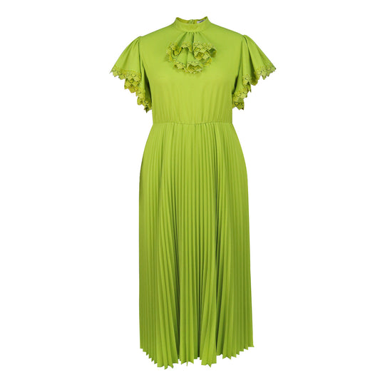 Damen Elegantes Maxi-Kleid mit Plisseefalten und Rüschendetails EB