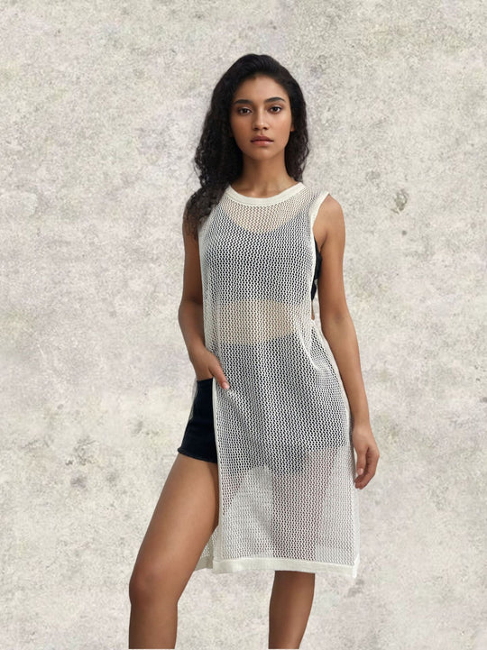 Damen Netz-Kleid mit seitlichen Schlitzen und lässigem Schnitt EB