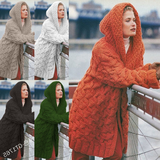 Damen Großer Strickcardigan mit weichem Material und praktischer Kapuze EB