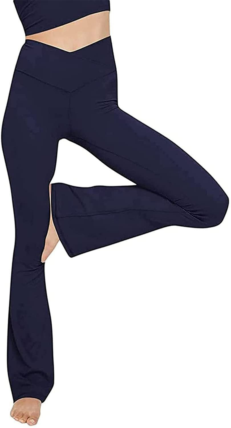 Damen nan taillenhohe Yogahose mit überkreuztem Bund und ausgestelltem Saum mit Schlitz EB