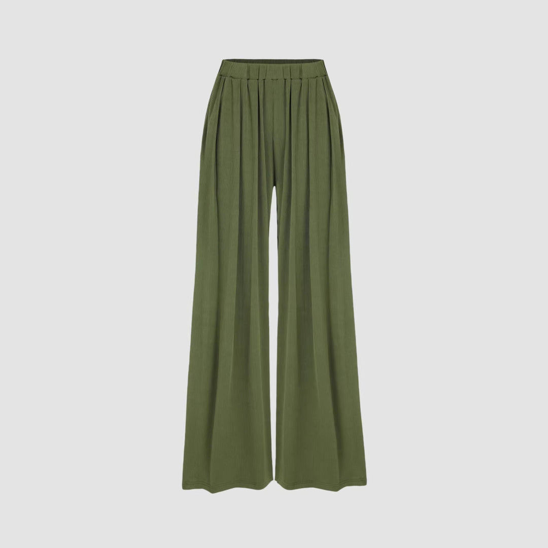 Damen weite Palazzo-Hose mit eleganten Falten und elastischem Bund EB