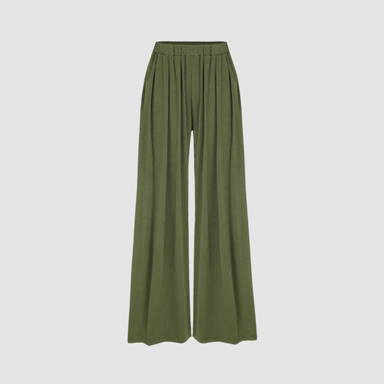 Damen weite Palazzo-Hose mit eleganten Falten und elastischem Bund EB