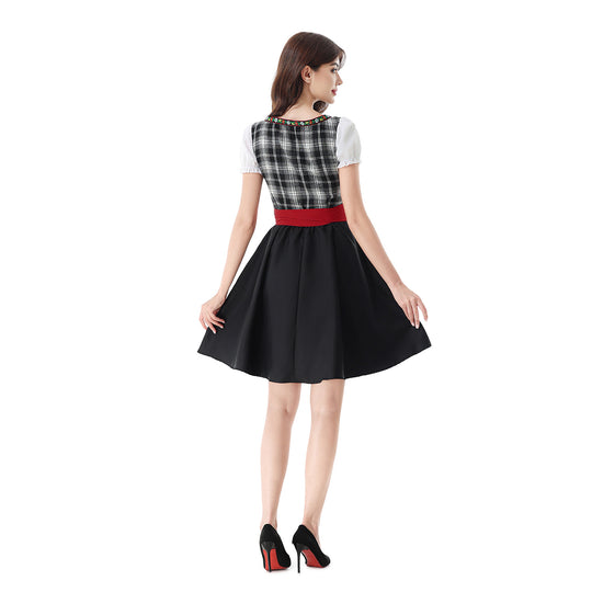 Damen nan traditionelles Dirndlkleid mit Karo-Mieder und gesteppter Schürze EB