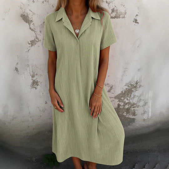 Damen lässiges Maxikleid mit Kragen und kurzen Ärmeln EB