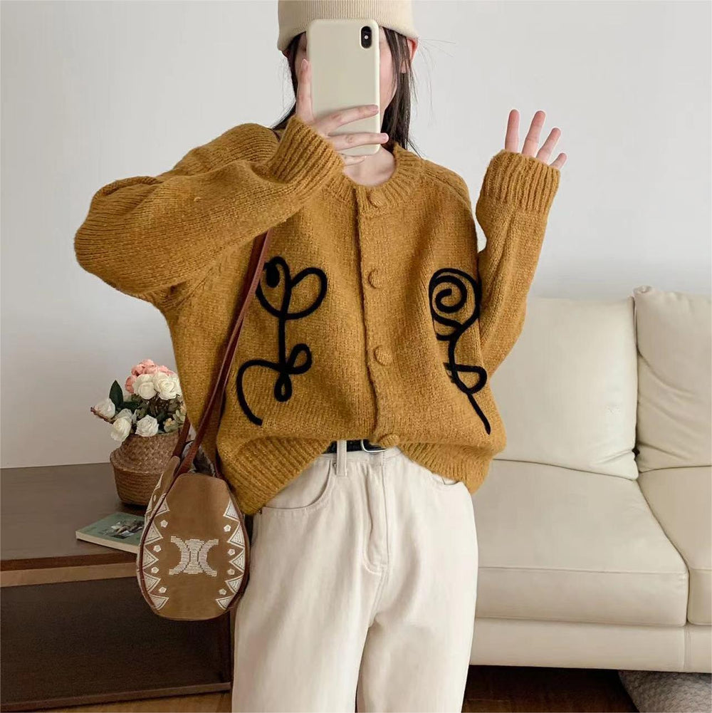 Damen Kuscheliger Strick-Cardigan mit kreativem Motiv EB