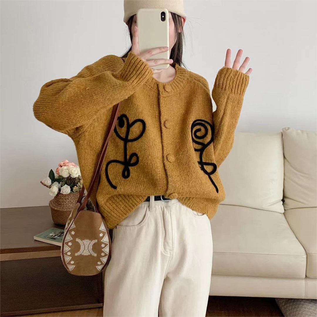 Damen Kuscheliger Strick-Cardigan mit kreativem Motiv EB