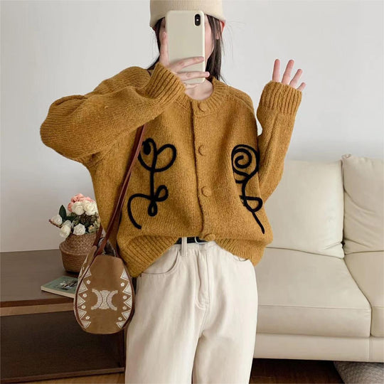 Damen Kuscheliger Strick-Cardigan mit kreativem Motiv EB