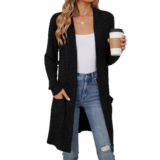 Damen Longcardigan aus geripptem Chenille mit aufgesetzten Taschen EB
