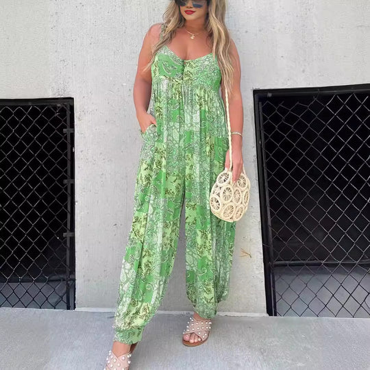 Damen Verspielter Maxijumpsuit mit floralem Muster und praktischen Taschen EB
