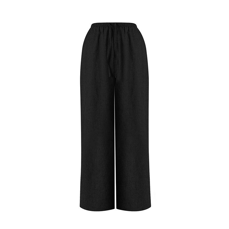 Damen Weite Leinenhose mit elastischem Bund und dekorativen Kordeldetails EB