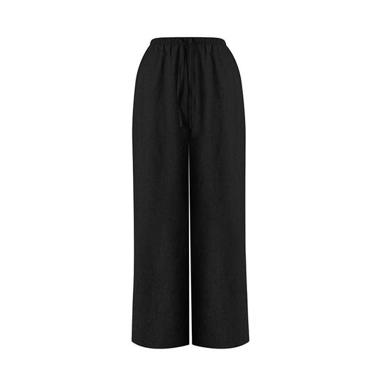 Damen Weite Leinenhose mit elastischem Bund und dekorativen Kordeldetails EB