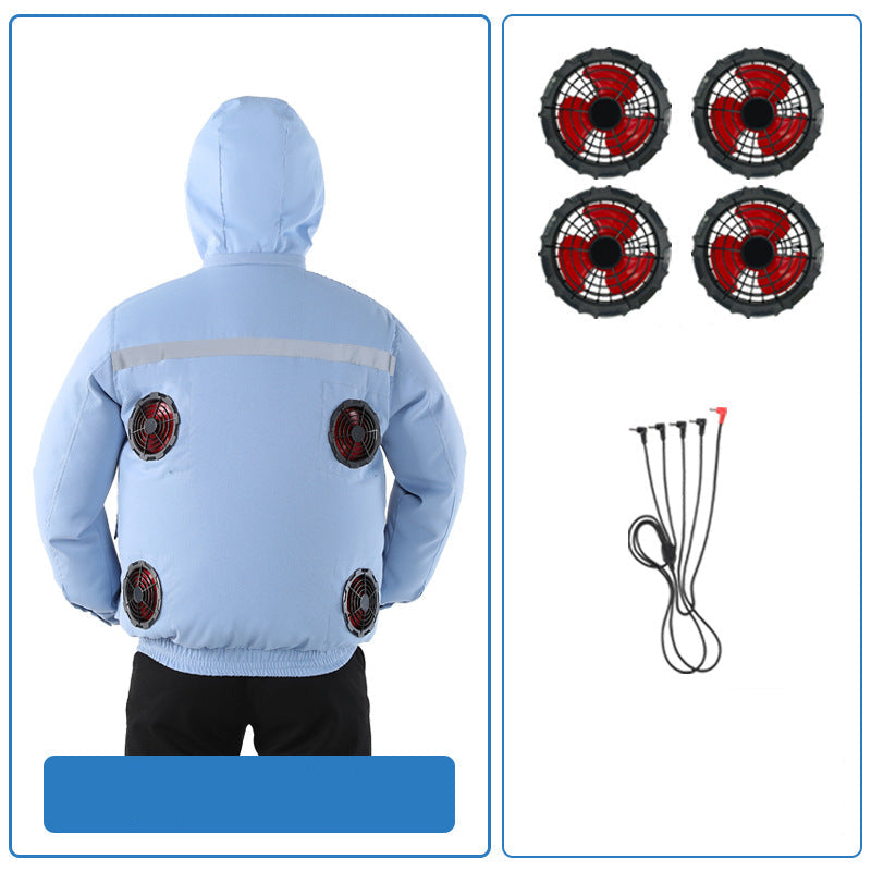 Unisex nan ventilated jacket for work and outdoor with integrated USB fans, battery compartment and hood EB