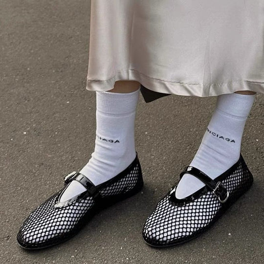 Damen modische Mesh-Pantoletten mit goldenen Akzenten EB
