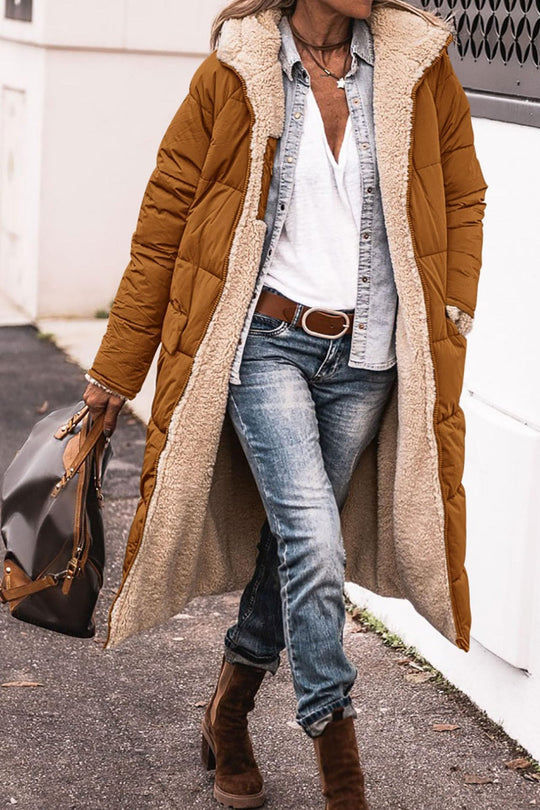 Damen Lange Gefütterte Winterjacke mit Luxuriösem Innenfutter EB