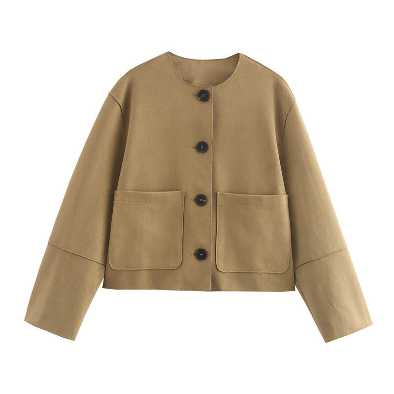 Damen lässige Kurzjacke mit praktischen Taschen EB