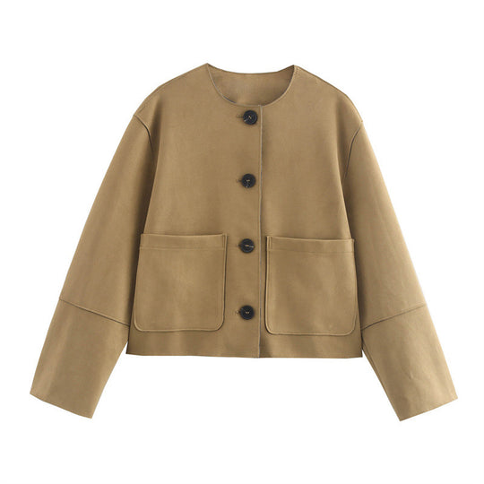 Damen lässige Kurzjacke mit praktischen Taschen EB